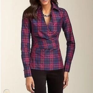 TALBOTS Plaid Silk Taffeta Wrap Top Sz 12
